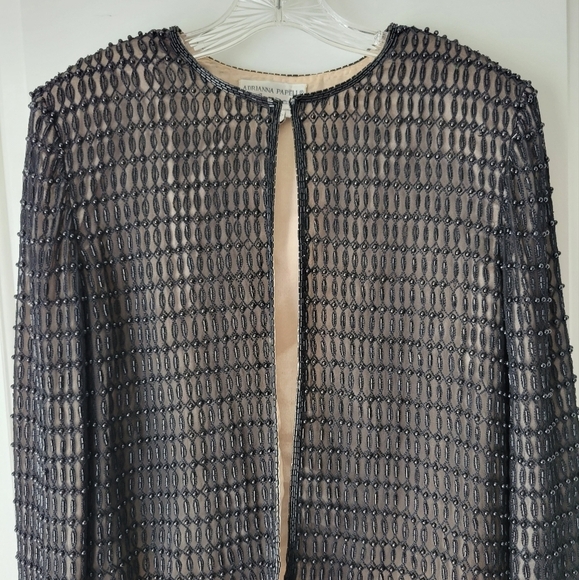 Adrianna Papell Black Silk Beaded Vintage Formal Jacket 90s - Picture 2 of 9